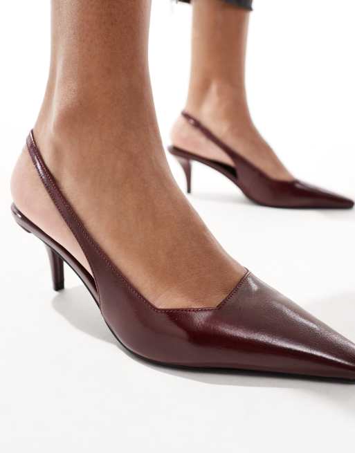 ASOS DESIGN Shake slingback kitten heels in burgundy