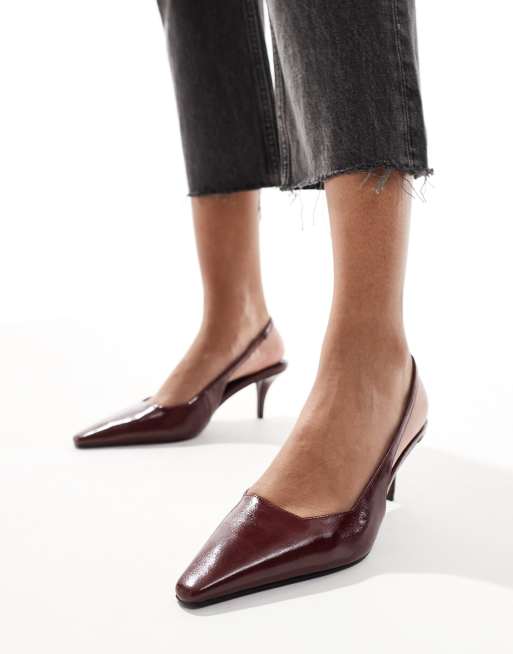 ASOS DESIGN Shake slingback kitten heels in burgundy