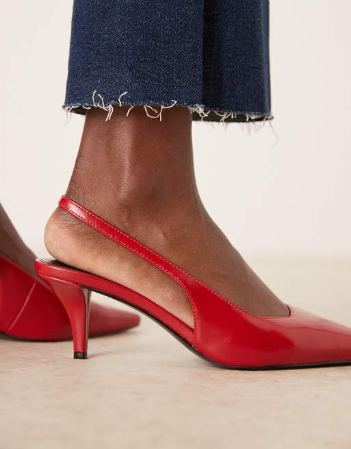 ASOS DESIGN - Shake - Slingback schoenen met hoekige neus en halfhoge hak in rood, 3 van 4