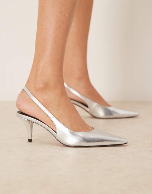 ASOS DESIGN - Shake - Sølvfarvede slingback-sko med kitten-hæl, 3 af 4
