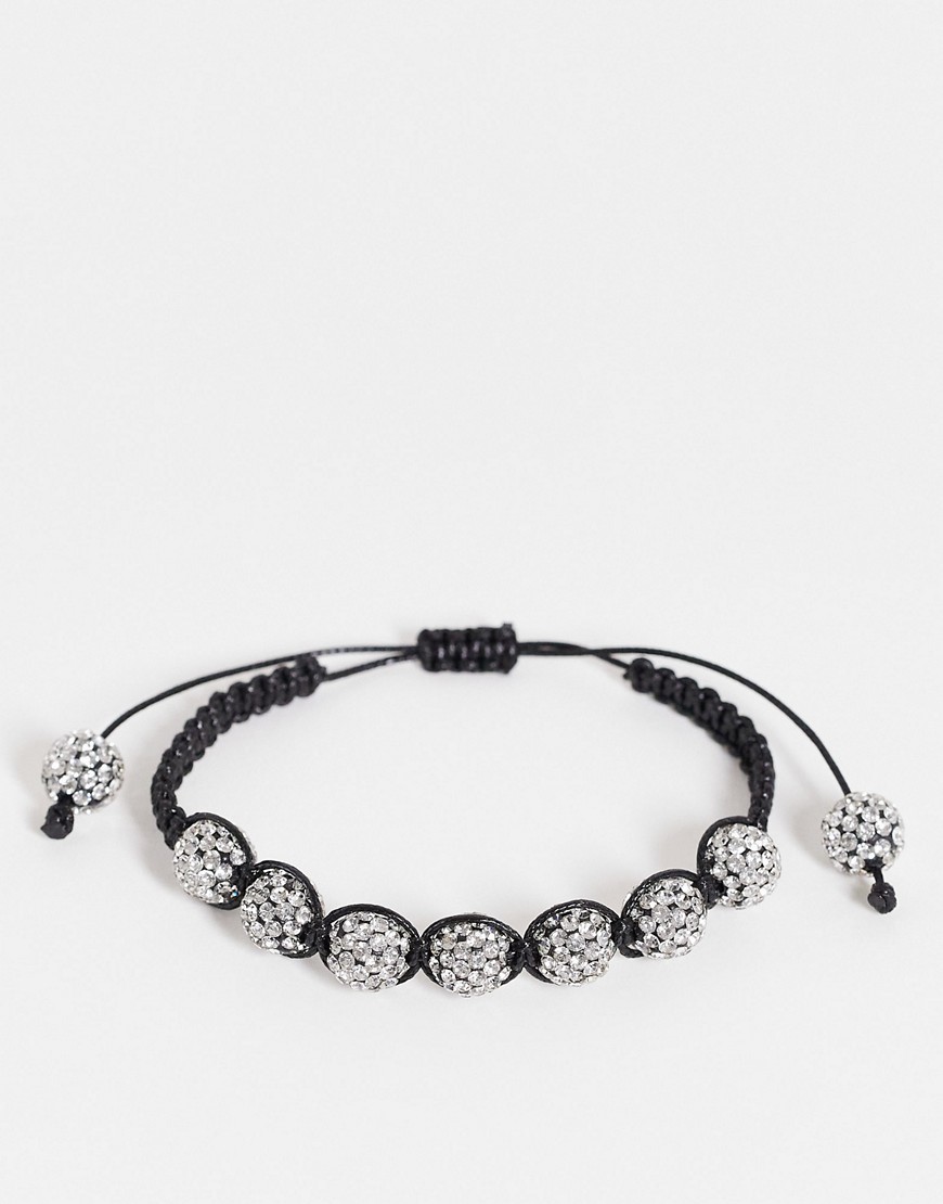 ASOS DESIGN shamballa beaded bracelet in black with iced detail-Silver