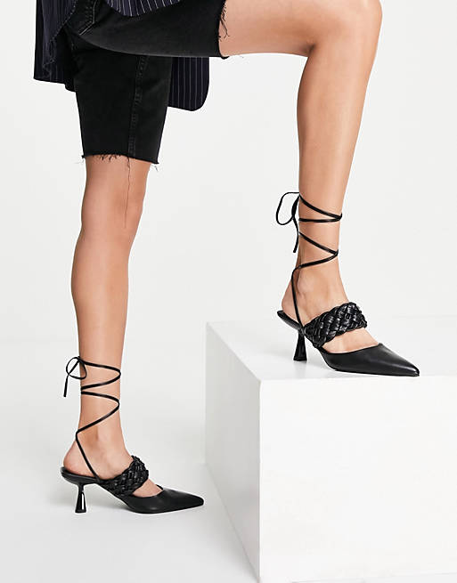 Heels/Shani woven tie leg mid heeled shoes in black 