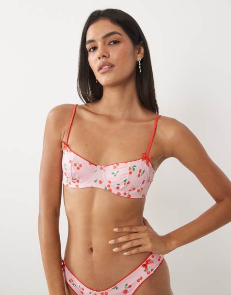 ASOS DESIGN Shannon balconette bikinitop met beugel en picot in lila cherry - view 1