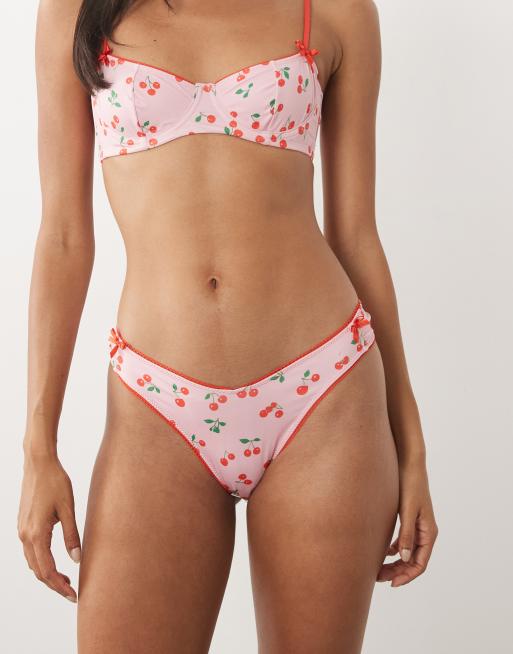 ASOS DESIGN Shannon picot hipster bikini bottom in lilac cherry, 4 of 4