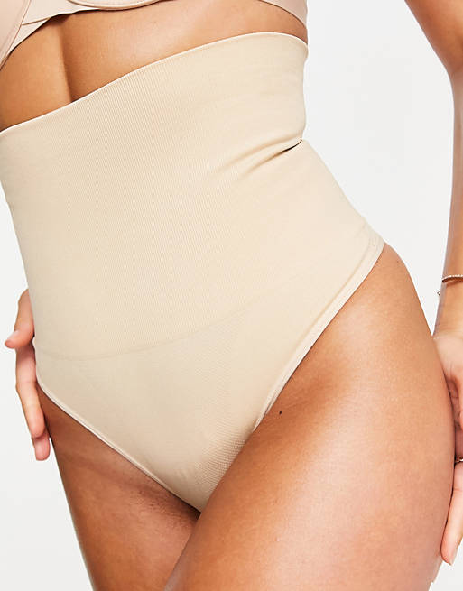 ASOS DESIGN shaping control thong in beige