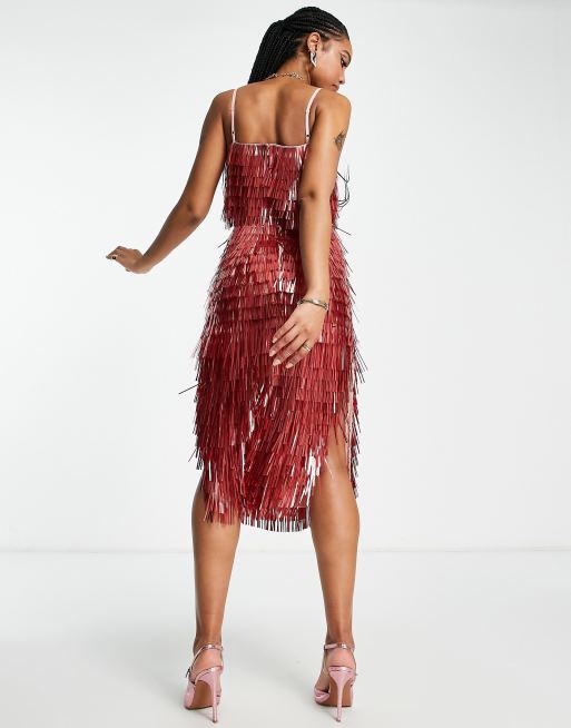 Dress the population clearance roxy sequin fringe dress