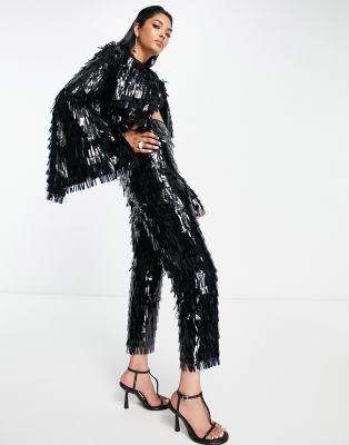 Asos Design Shard Sequin Cropped Suit Pants In Black