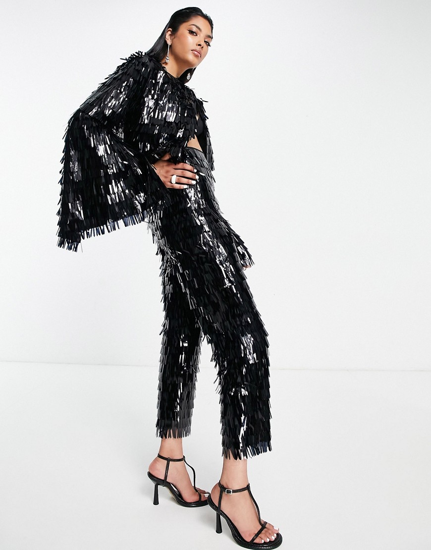shard sequin cropped suit pants in black