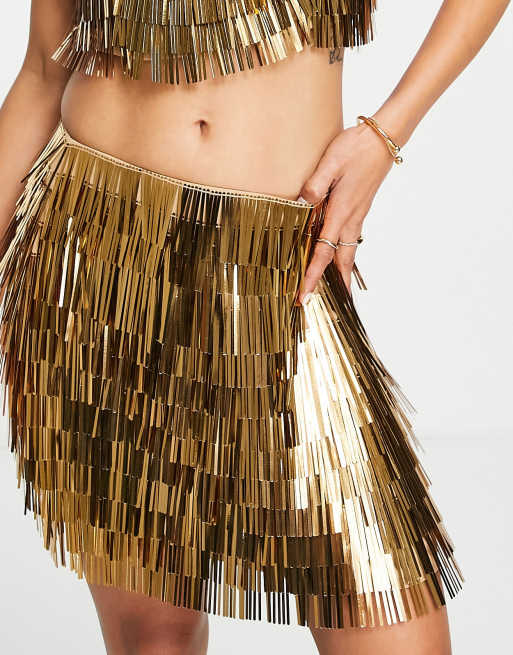 Chloé Gold Sequin Tulle Skirt - Midi L (Appx. US 16-22)