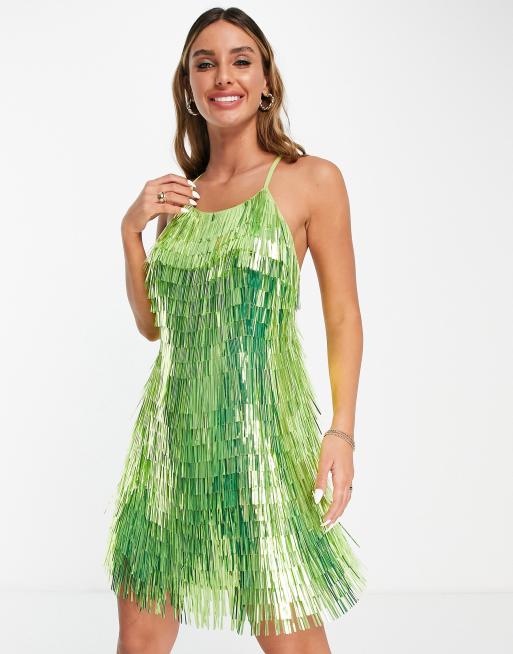 ASOS DESIGN shard sequin strappy mini dress in green, 2 of 4