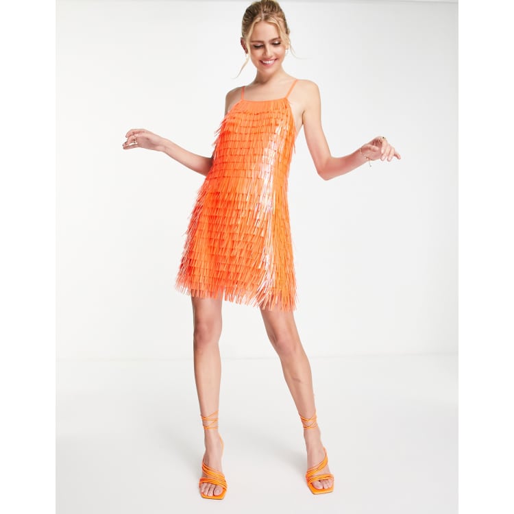 Asos orange shop fringe dress