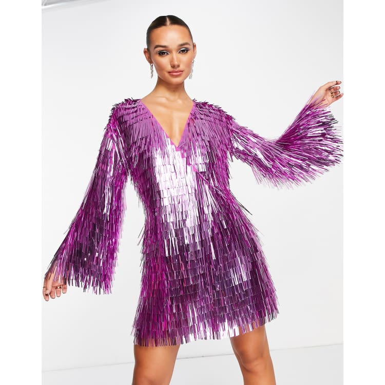 asos edition backless mini dress in sequin shard in pink DESIGN wrap with tie detail DIY Backless Silk Maxi Category:FINAL SALE it offers a stylish Size:US 16