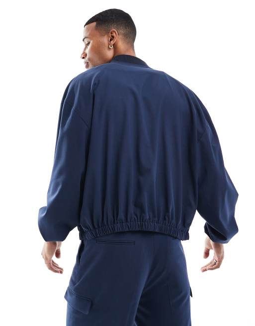 ASOS DESIGN sharp bomber jacket with pocket detailing in navy
