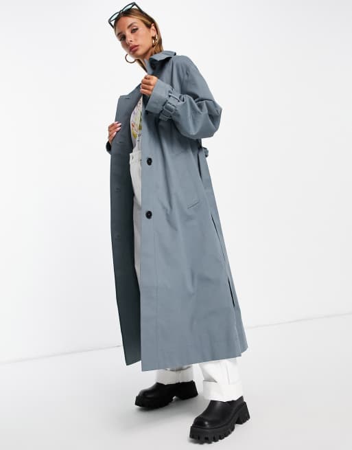 ASOS DESIGN sharp collar trench coat in blue