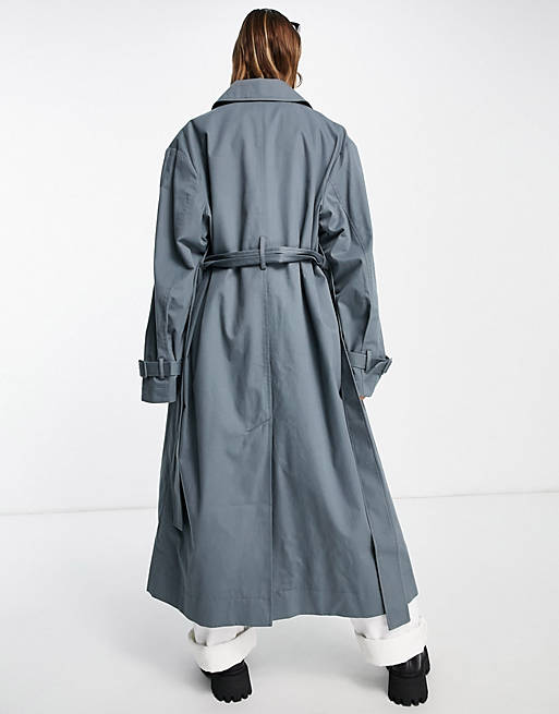 Women sharp collar trench coat in blue 