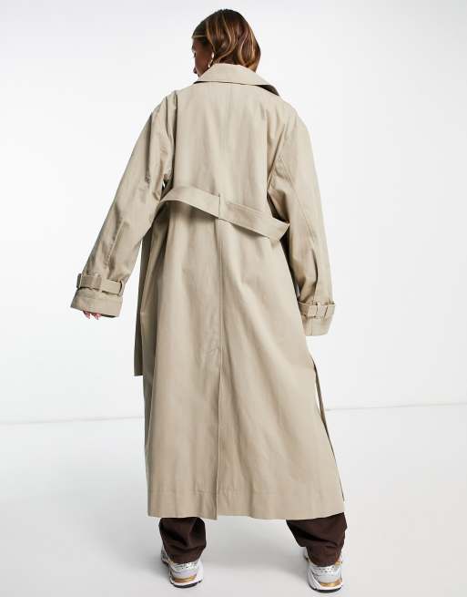 ASOS DESIGN sharp collar trench coat in stone, 2 of 4