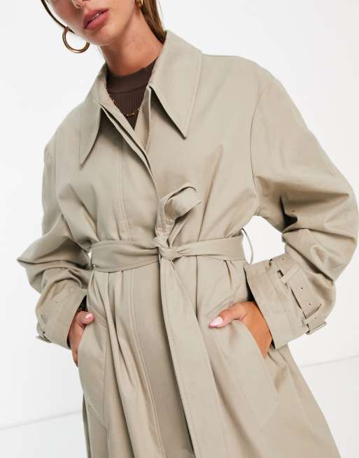 ASOS DESIGN sharp collar trench coat in stone, 3 of 4