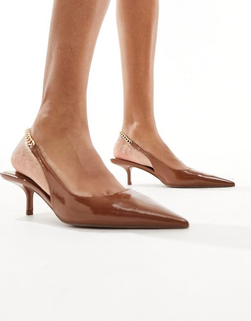 CerbeShops DESIGN - Sharp - Kaffefarvet slingback-sko med hæle og kædedetaljer