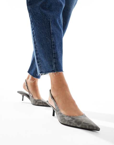 ASOS DESIGN Sharp mid heeled shoes in grey leopard - view 1