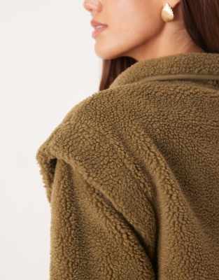 Asos Design Sharp Shoulders Zip Up Teddy Fleece In Brown