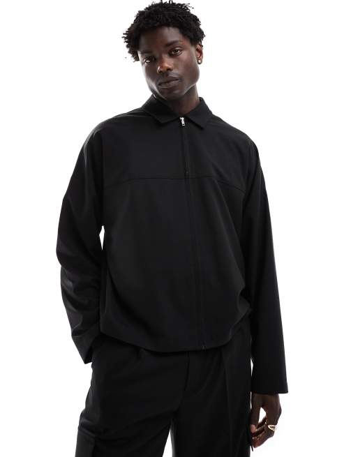 ASOS DESIGN sharp slim trucker jacket with cargo pockets in black - part of a set