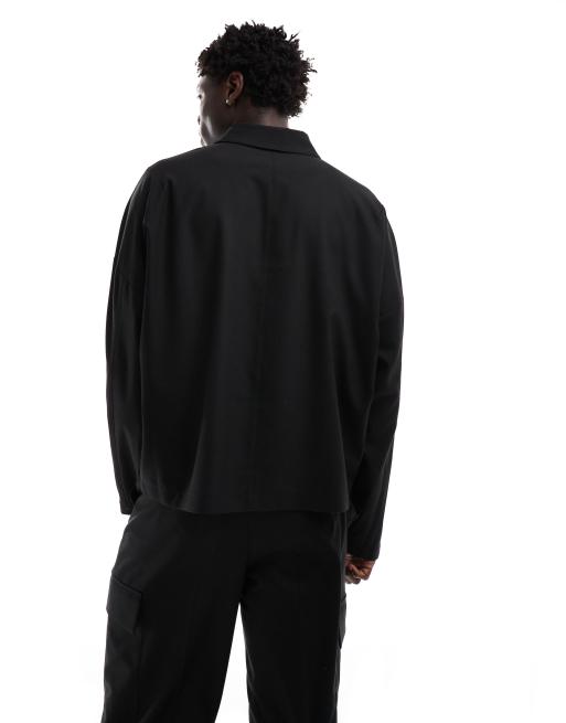 ASOS DESIGN sharp slim trucker jacket with cargo pockets in black - part of a set