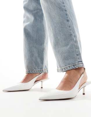 Asos Design Sharp Slingback Chain Detail Kitten Heel Shoes In White