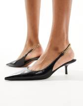 ASOS DESIGN Wide Fit Strut slingback mid heeled shoes black patent