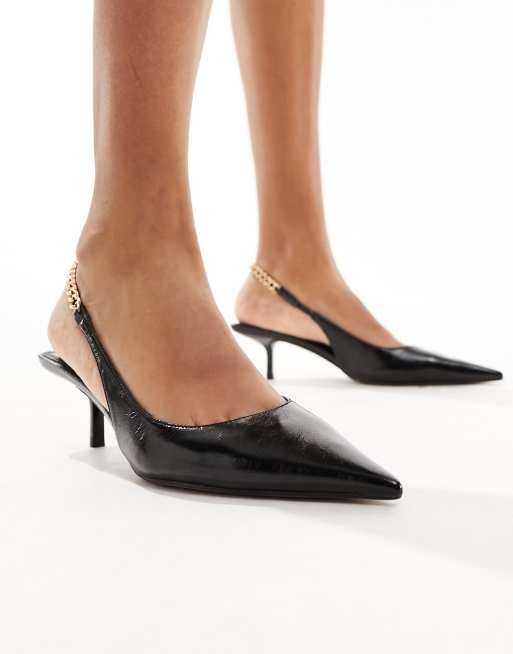 Fine Toe Slingback Shoes in Black Leather