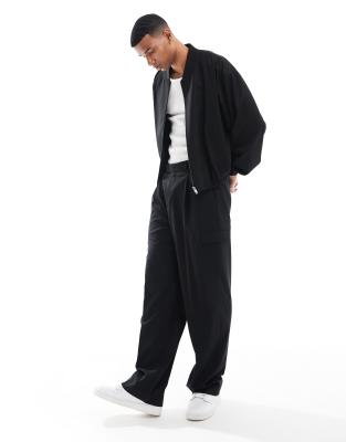 ASOS DESIGN sharp wide leg cargo pants in black - view 1