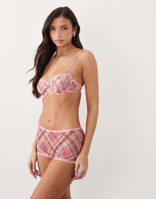 ASOS DESIGN – Shaunie – Balconette-BH aus transparentem Netzstoff mit rosa Schottenkaromuster, 2 von 4
