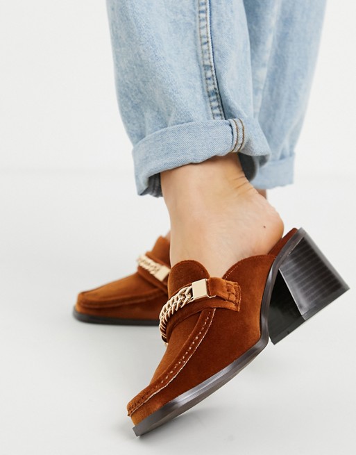 ASOS DESIGN Shaw chain loafer mid heeled mules in rust velvet