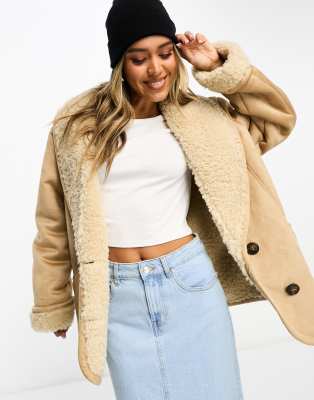 Asos Design Shawl Collar Aviator Jacket In Brown In Brown