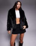 [ASOS DESIGN] ASOS DESIGN shawl collar faux fur jacket in black XS Black