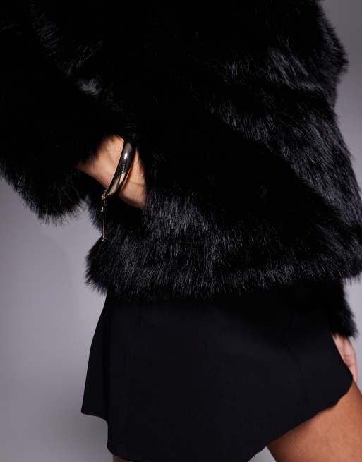 ASOS DESIGN shawl collar faux fur jacket in black