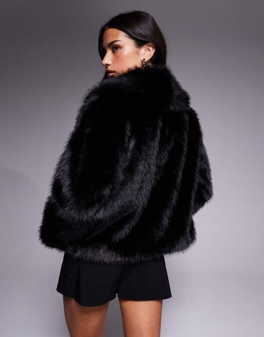 ASOS DESIGN shawl collar faux fur jacket in black