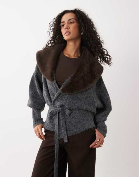 ASOS DESIGN shawl collar oversized cardigan in heather gray - view 1