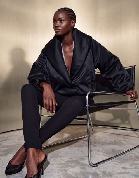 ASOS DESIGN shawl collar oversized nylon jacket in black - view 1