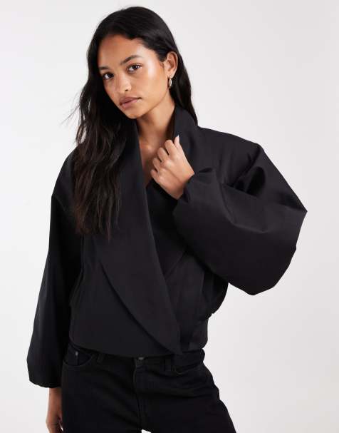 ASOS DESIGN shawl collar wrap bomber jacket in black - view 1