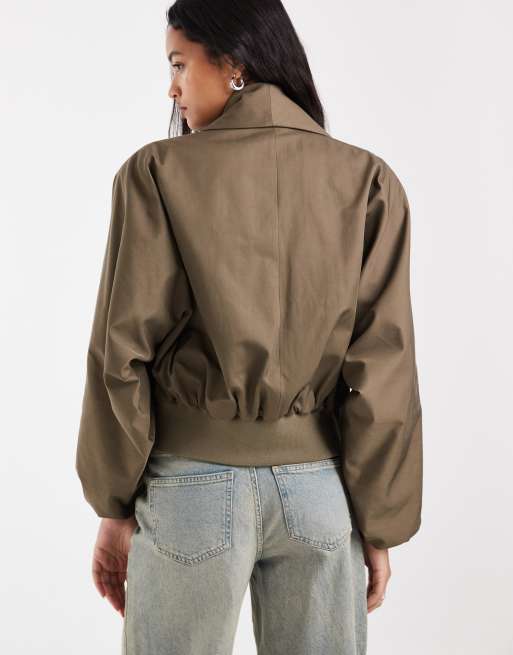 ASOS DESIGN shawl collar wrap bomber jacket in olive green, 4 of 4