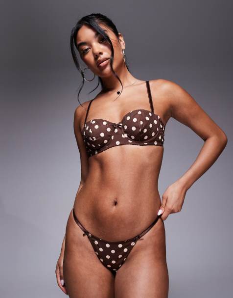 ASOS DESIGN – Shay – Gepunkteter Tanga in Schokobraun und Cremeweiß - view 1