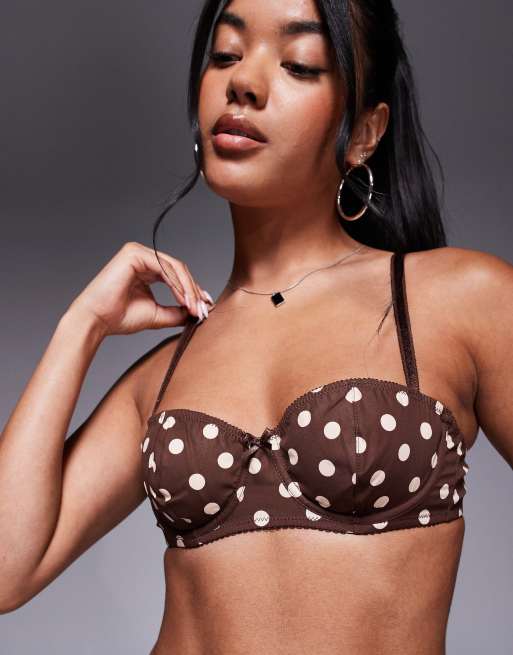ASOS DESIGN - Shay - Soutien-gorge balconnet à pois avec armatures - Chocolat et crème, 2 de 4