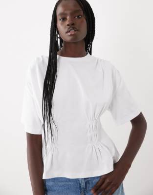 Asos Design Sheared Waist Dropped Should T-shirt In White