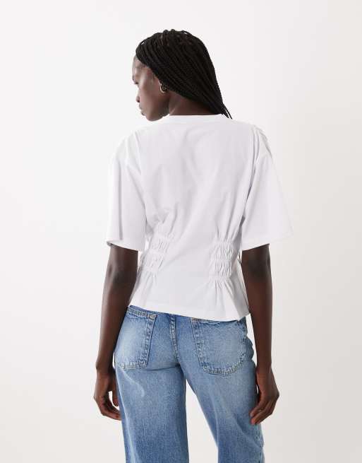 ASOS DESIGN Sheared waist dropped should t-shirt in ecru, 3 of 4