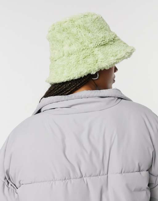 ASOS DESIGN shearling roll back bucket hat in green, 2 of 4