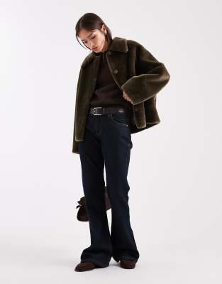 Asos Design Shearling Short Car Coat In Brown