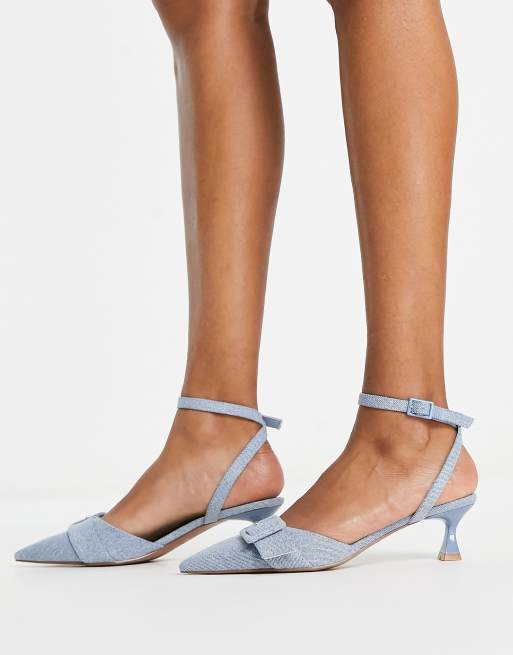 ASOS DESIGN Sheena buckle detail mid heeled shoes in denim