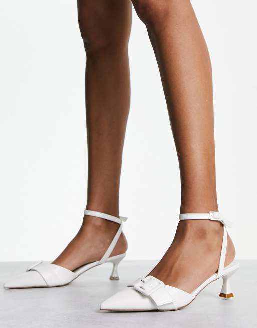 ASOS DESIGN Sheena buckle detail mid heeled shoes in white croc