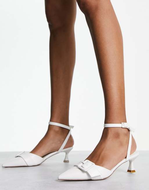 ASOS DESIGN - Sheena - Schoenen met halfhoge hak, gespjes en croc textuur in wit