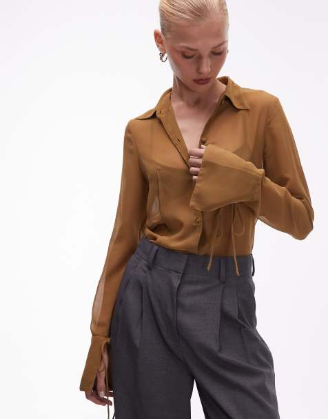 ASOS DESIGN sheer 90's shirt in gold - view 1